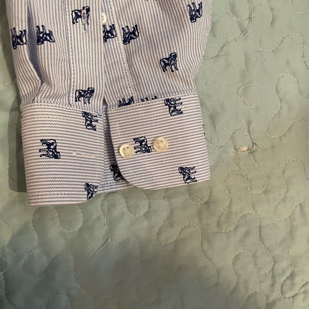 Stafford Travel Oxford Light Blue 18.5 Wrinkle Free Bulldog - Picture 3 of 9